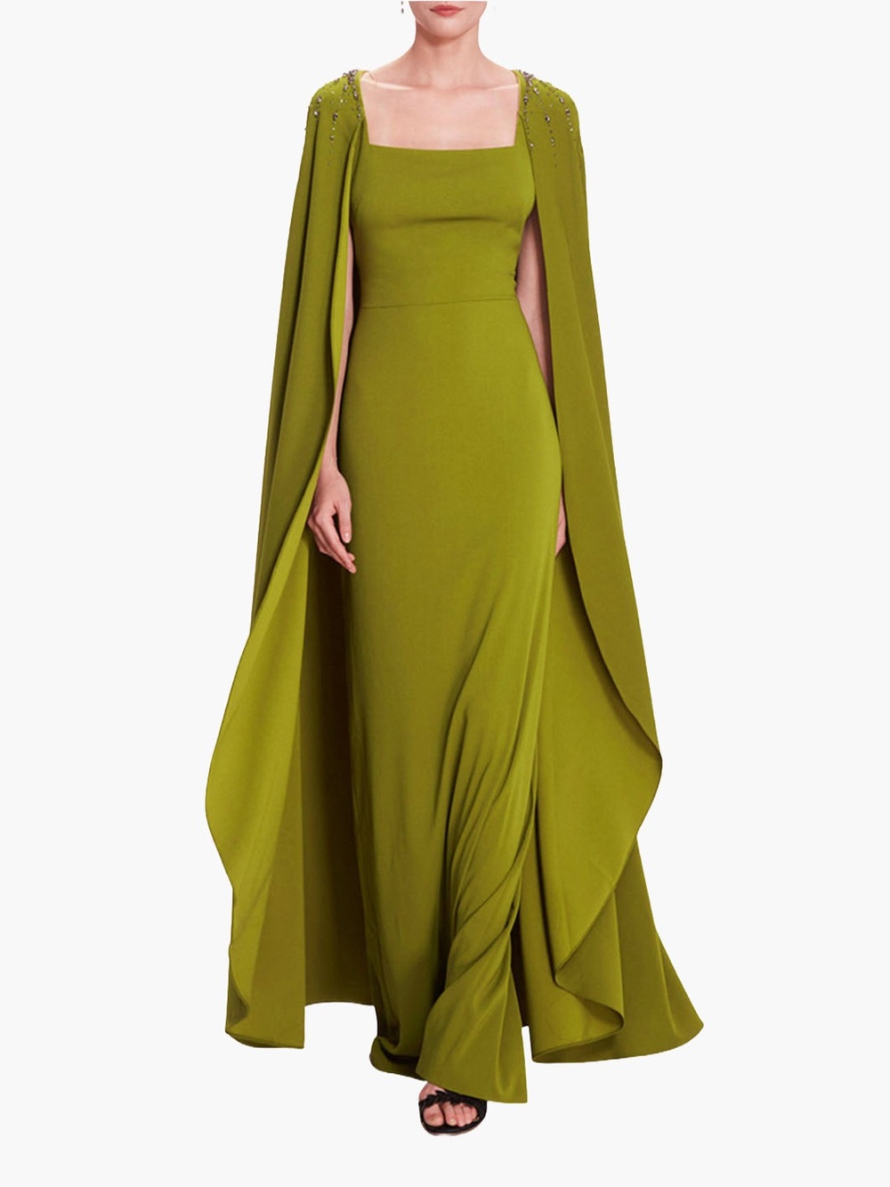 Marchesa Olive Green Cape Gown